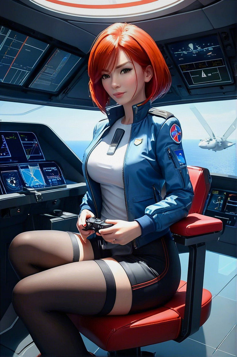 Stylish Female Pilot in High-Tech Cockpit Setting