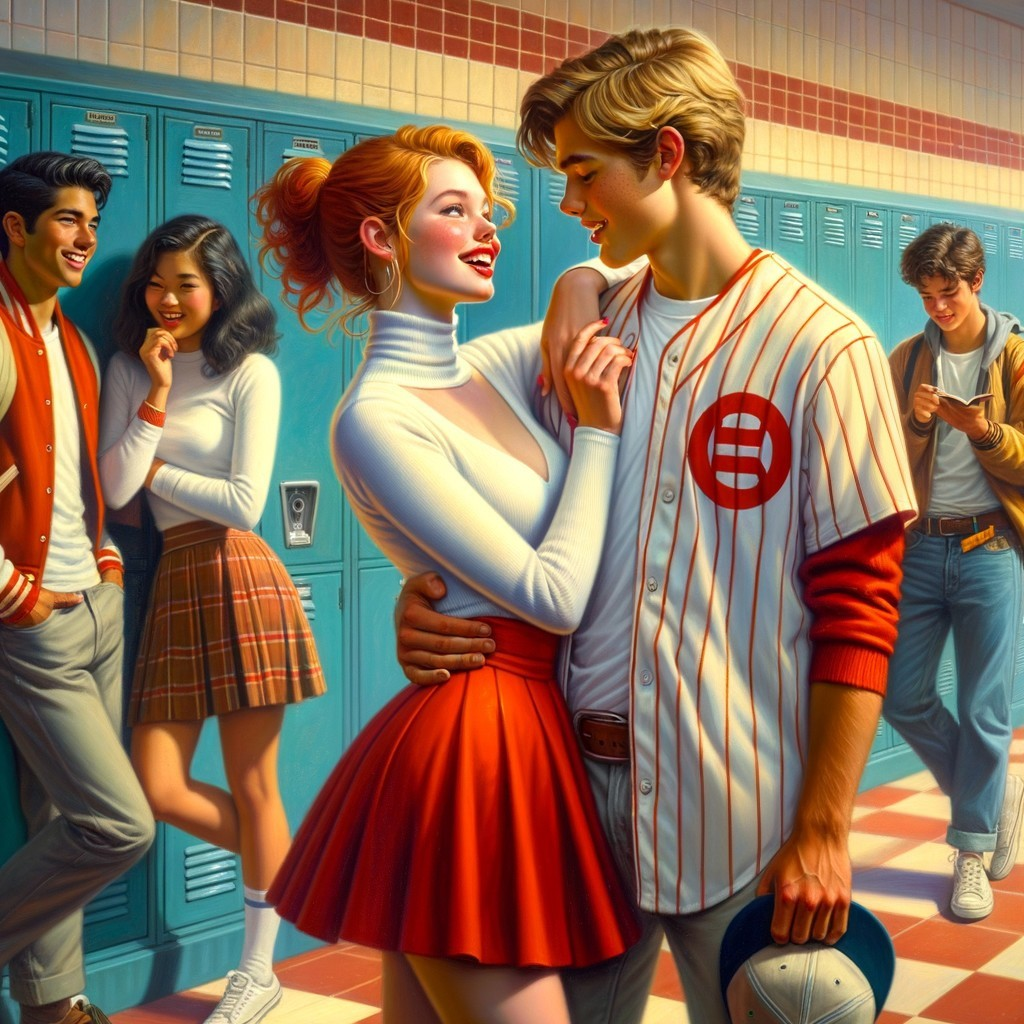Nostalgic School Hallway with Stylish Teenagers