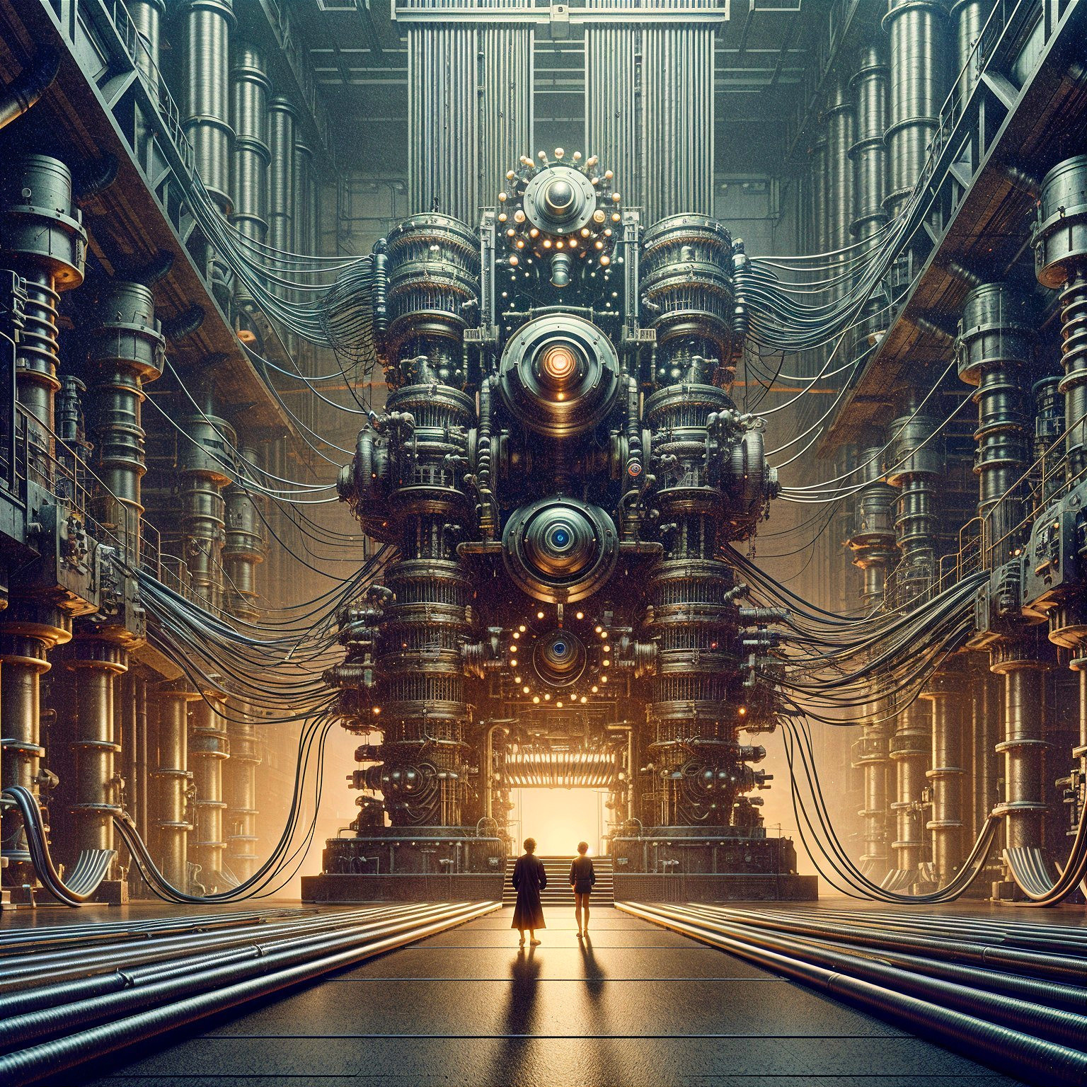 Futuristic Industrial Hall with Intricate Machinery