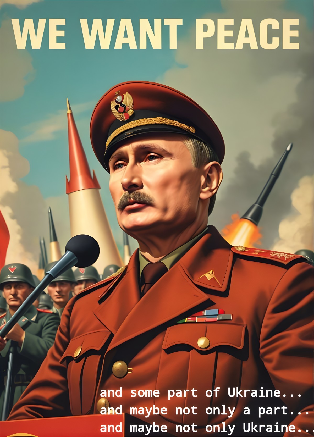 Historical depiction of a military leader at podium