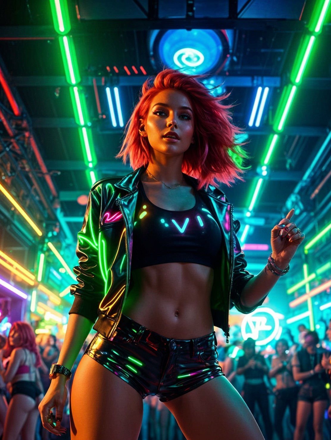 Confident Woman in Neon-Lit Nightlife Setting