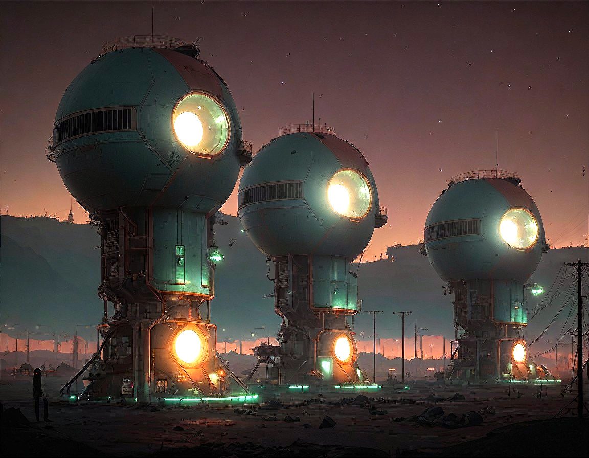 Futuristic Spherical Structures Under Twilight Sky