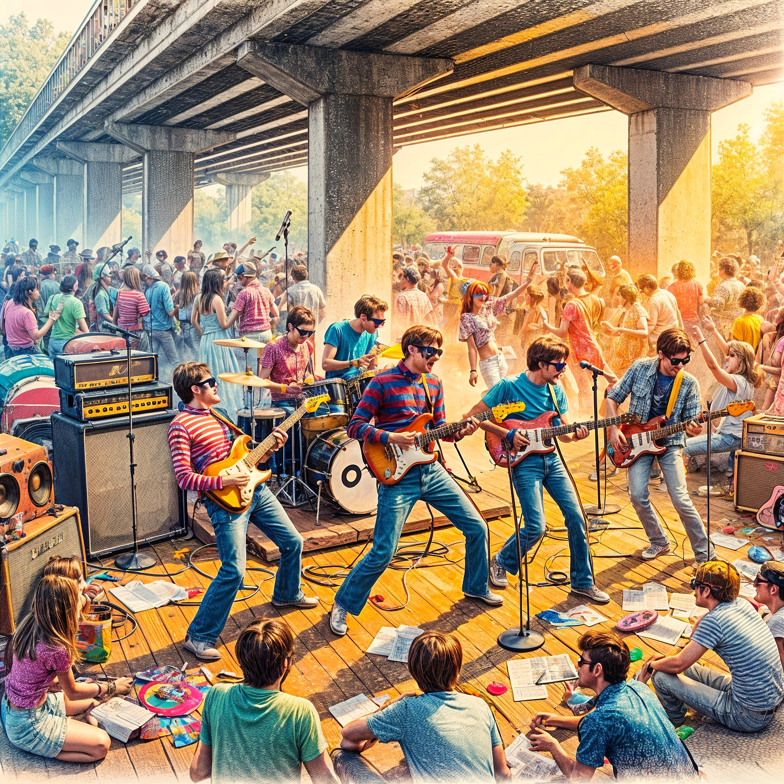 Vibrant Outdoor Concert Scene Under a Bridge