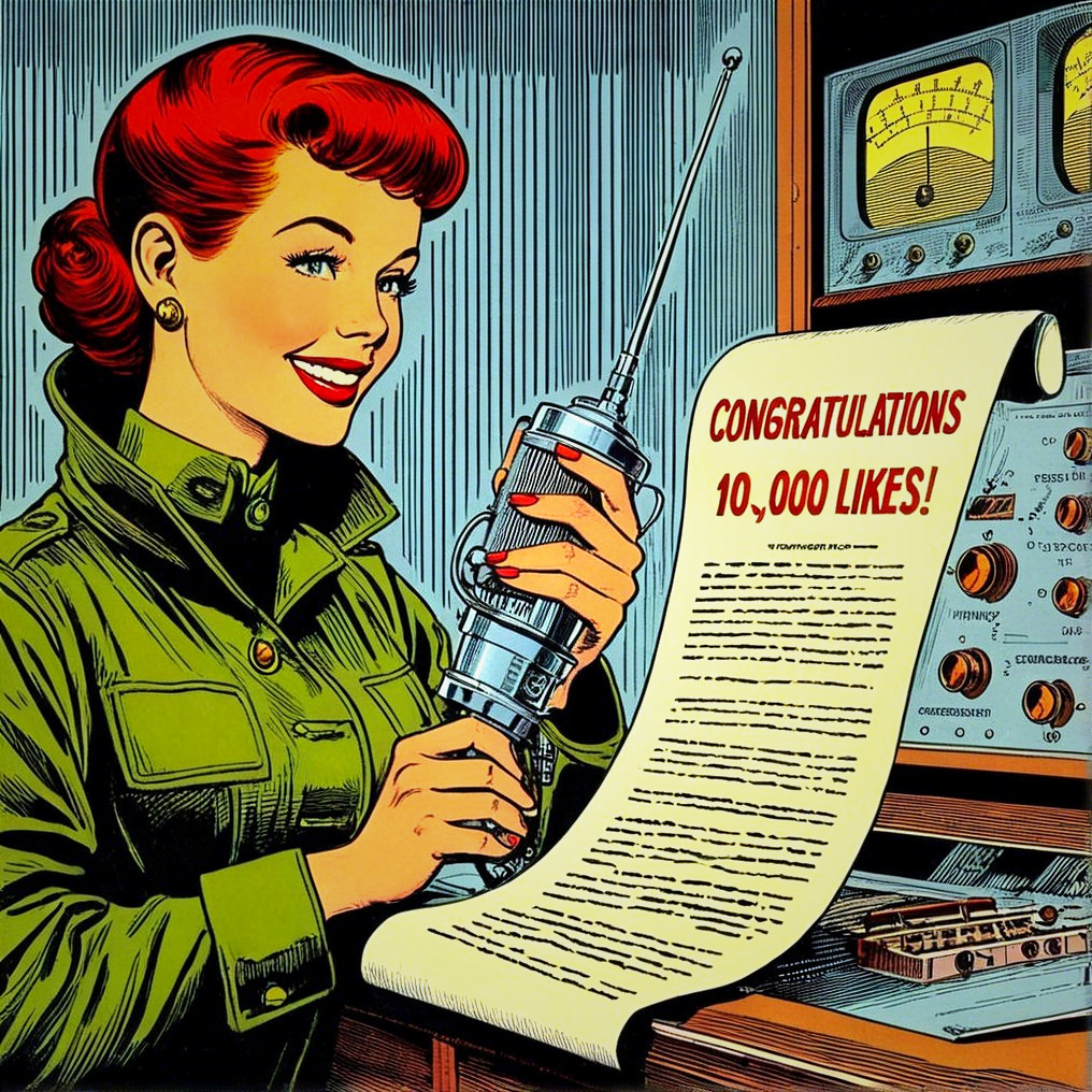 Vintage Illustration of Woman with Retro Microphone