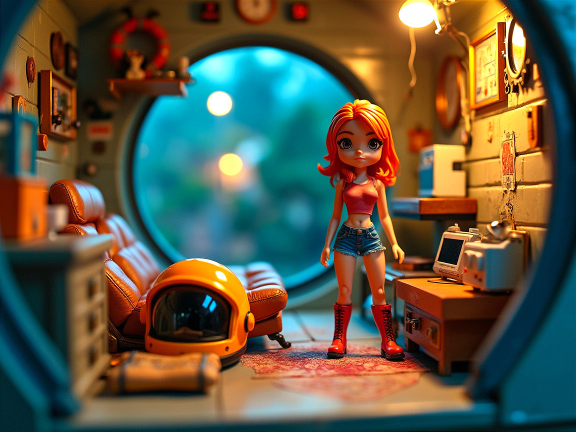 Toy Figure in Retro Decorated Cozy Room