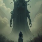 Misty Landscape with Colossal Otherworldly Figure