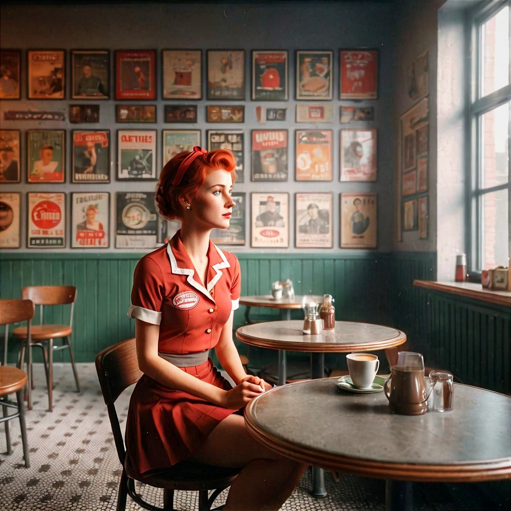 Vintage Diner Scene with Retro Decor and Warm Lighting