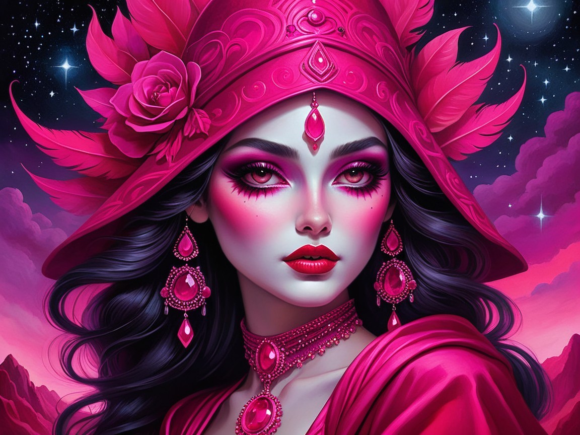 Striking Woman in Bold Pink with Decorative Hat