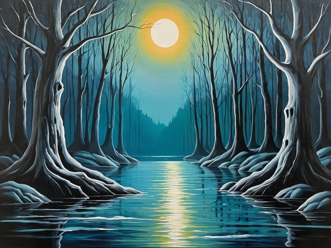 Nocturnal Landscape with Moonlit Water Reflection