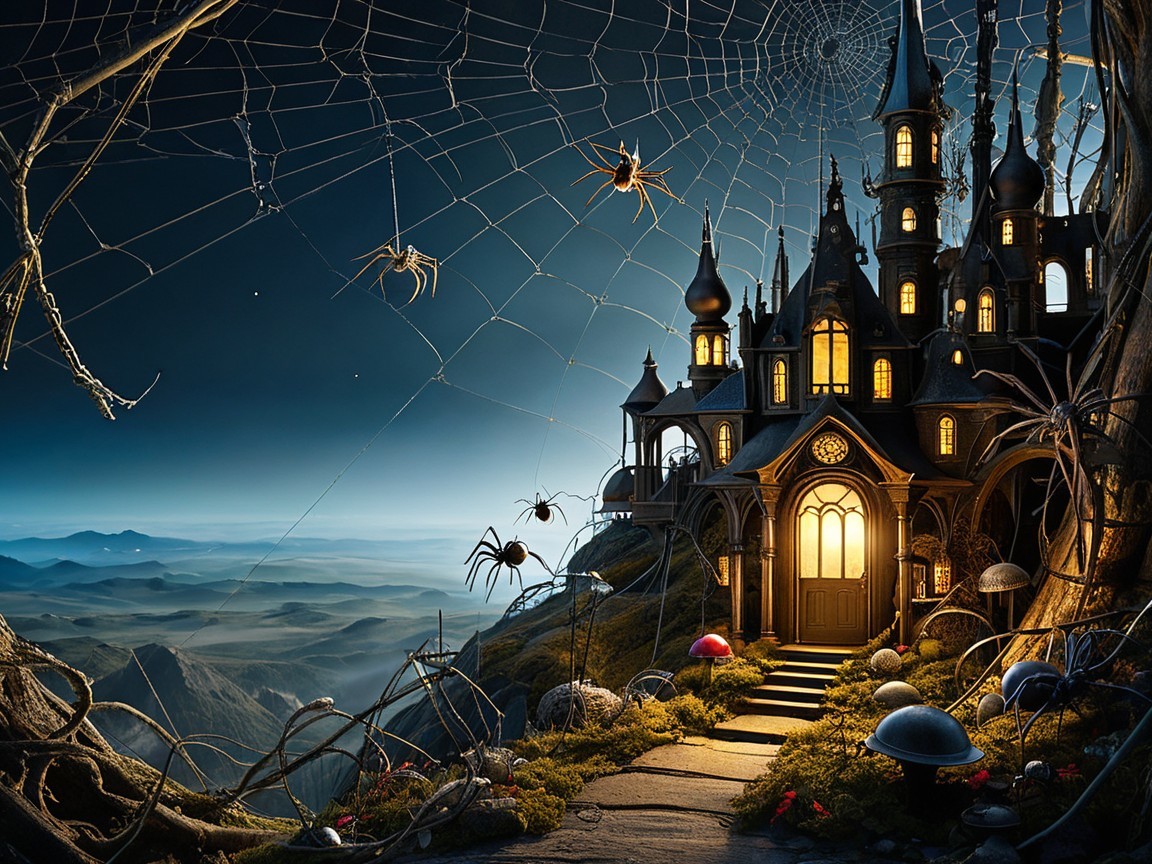 Mystical Castle Surrounded by Enchanted Spider Silk