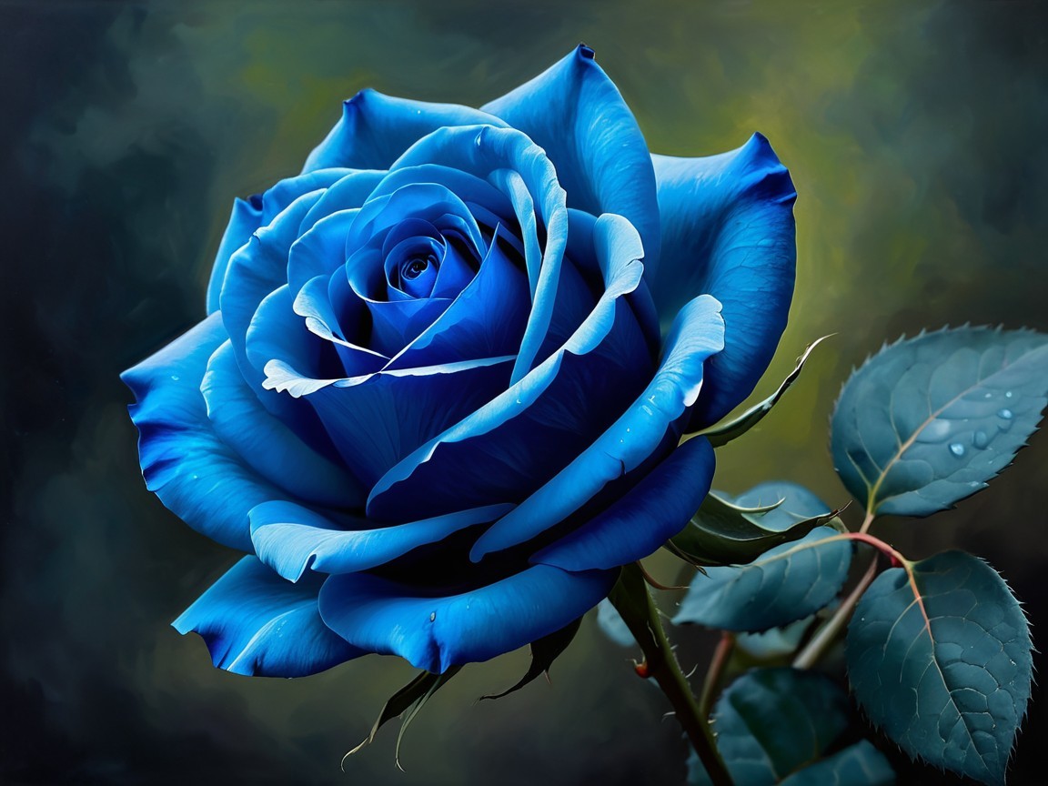Blue Rose with Velvety Petals and Dew Drops
