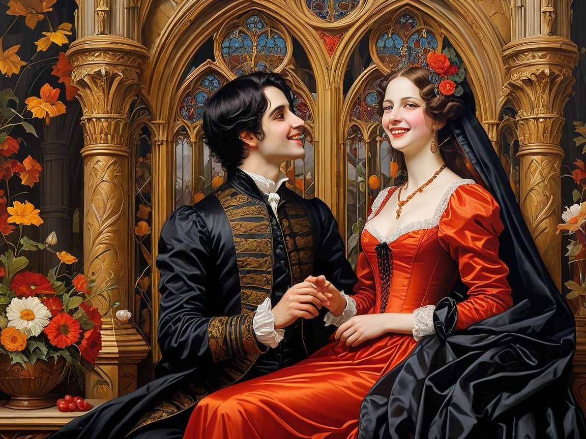 Couple in Lavish Setting with Floral Accents