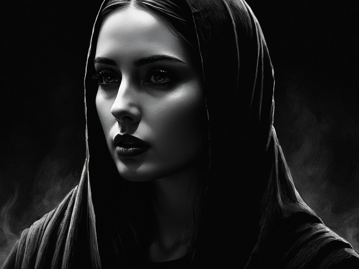 Portrait of a woman in darkness with a black veil