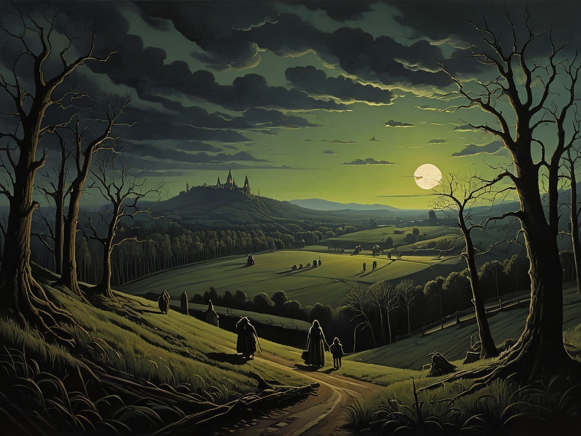 Moonlit Landscape with Castle and Twisted Trees