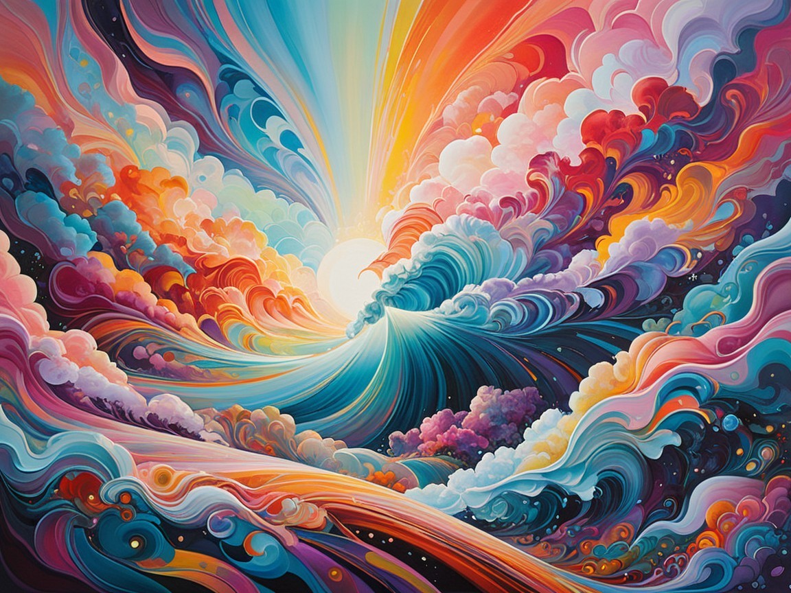 Vibrant Abstract Painting with Colorful Dynamic Forms