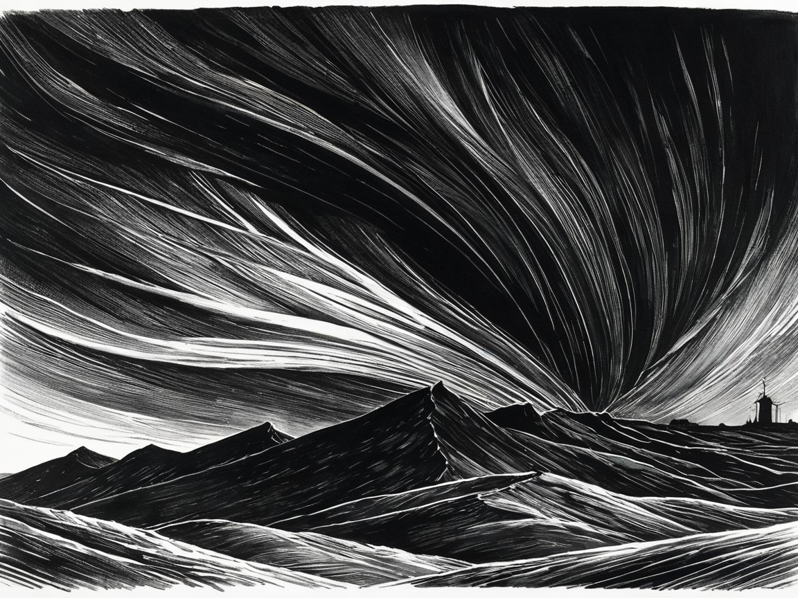 Dramatic Black and White Landscape with Mountains and Clouds