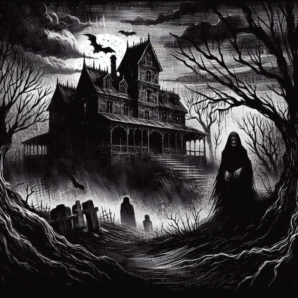 Gothic Horror Illustration of a Haunted Mansion