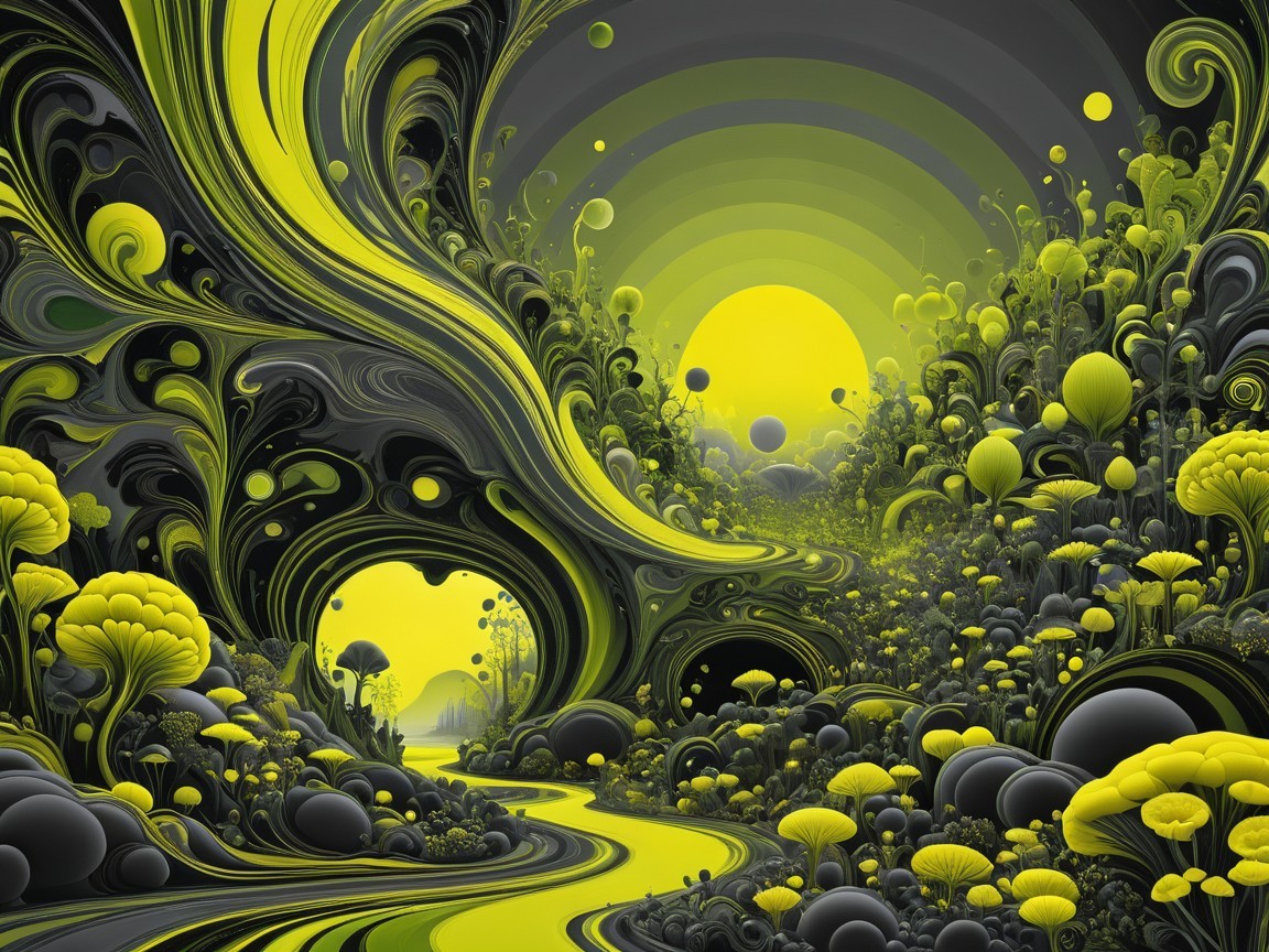 Surreal Landscape with Vibrant Colors and Organic Shapes