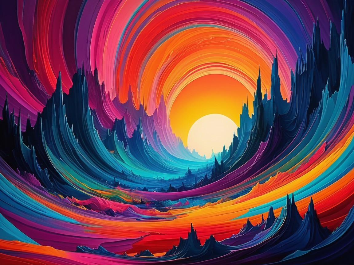 Vibrant Abstract Artwork with Colorful Swirling Waves