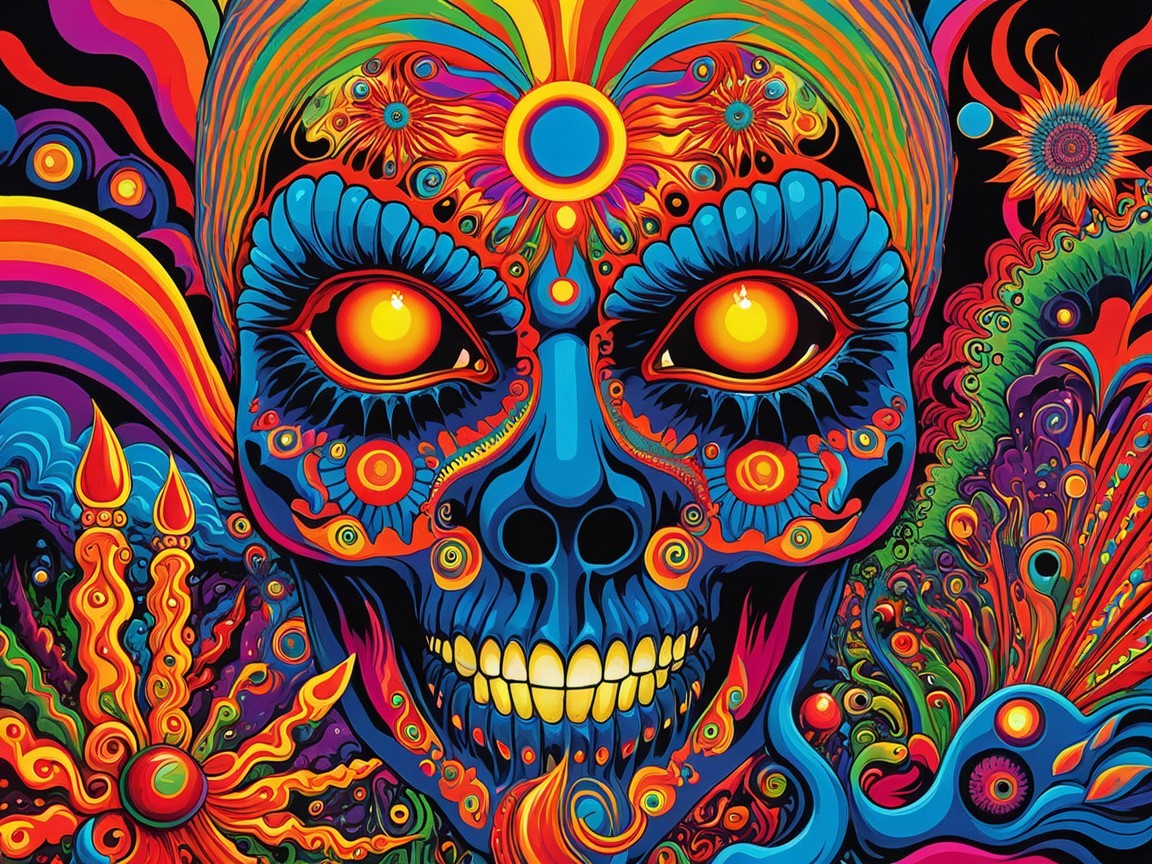 Vibrant Surreal Skull Design with Psychedelic Elements