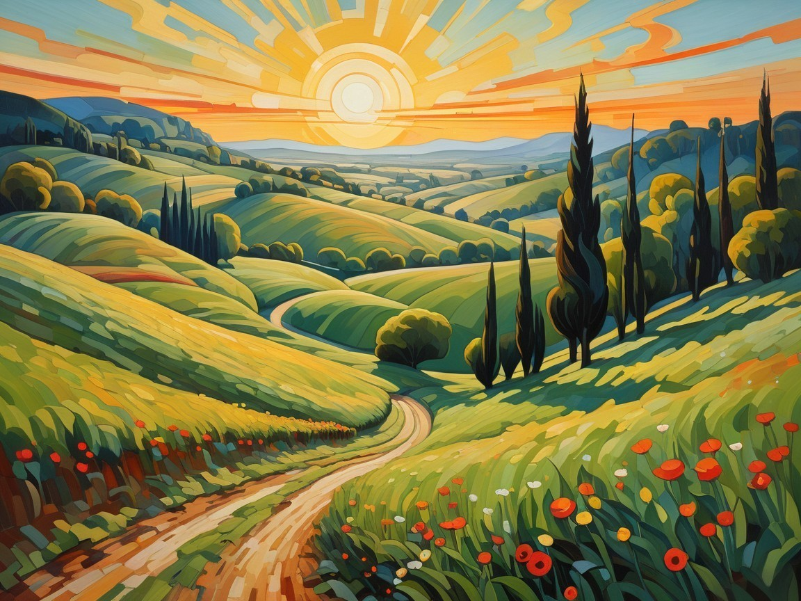 Vibrant Landscape of Rolling Hills and Wildflowers