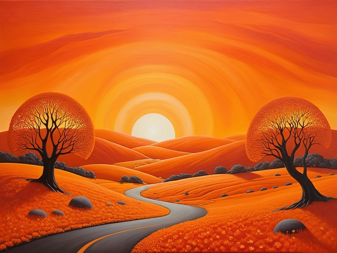 Vibrant Landscape with Rolling Hills and Sunset Glow
