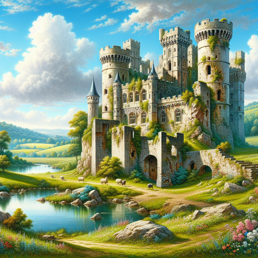Majestic castle on a rocky hill with serene landscape