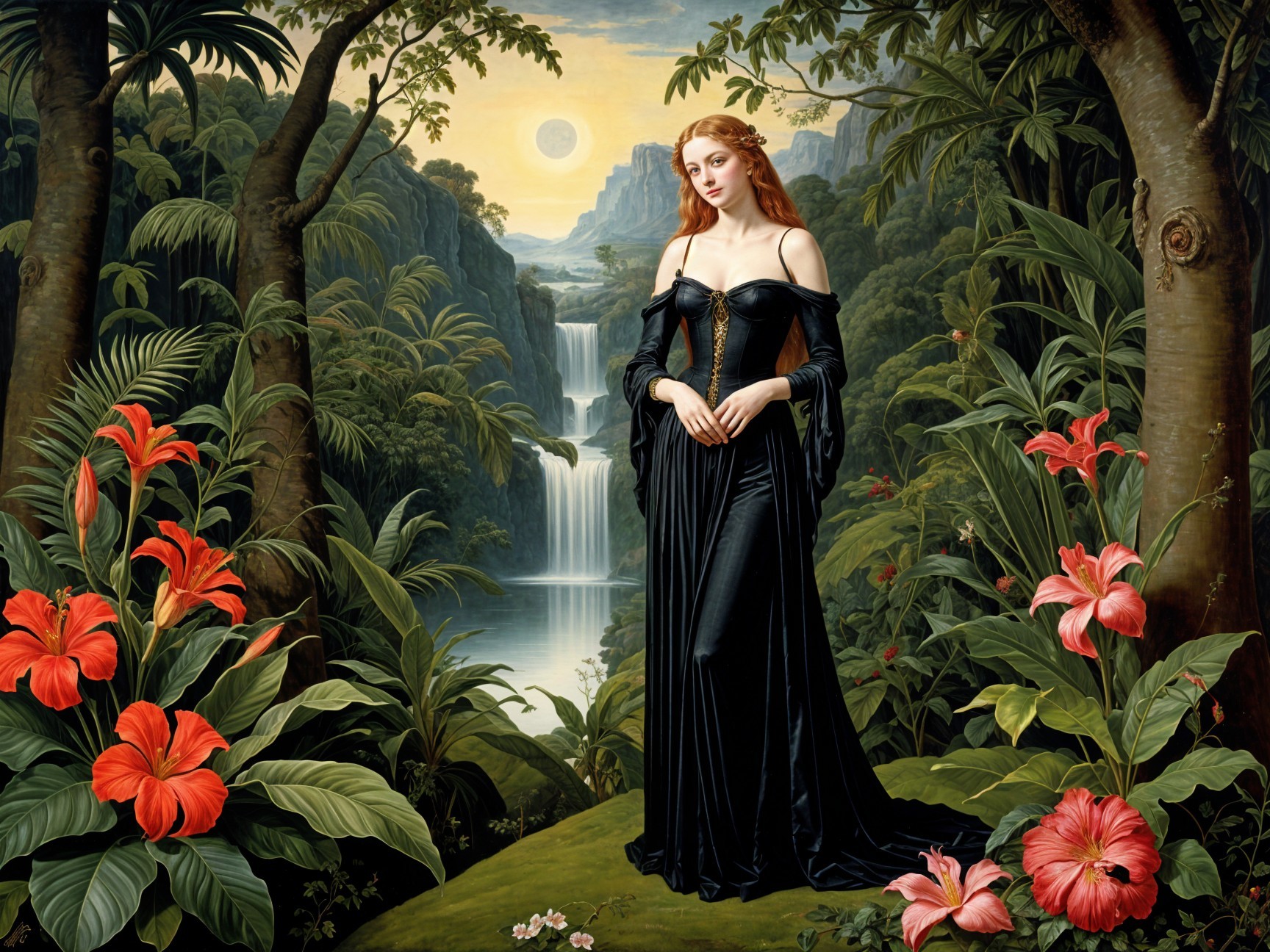 Rococo Painting of Woman in Tropical Jungle Setting