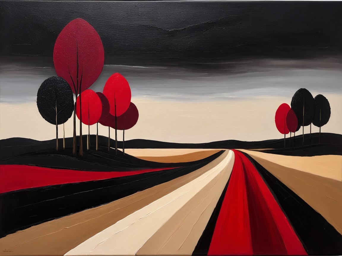 Winding Road Through Vibrant Landscape Painting