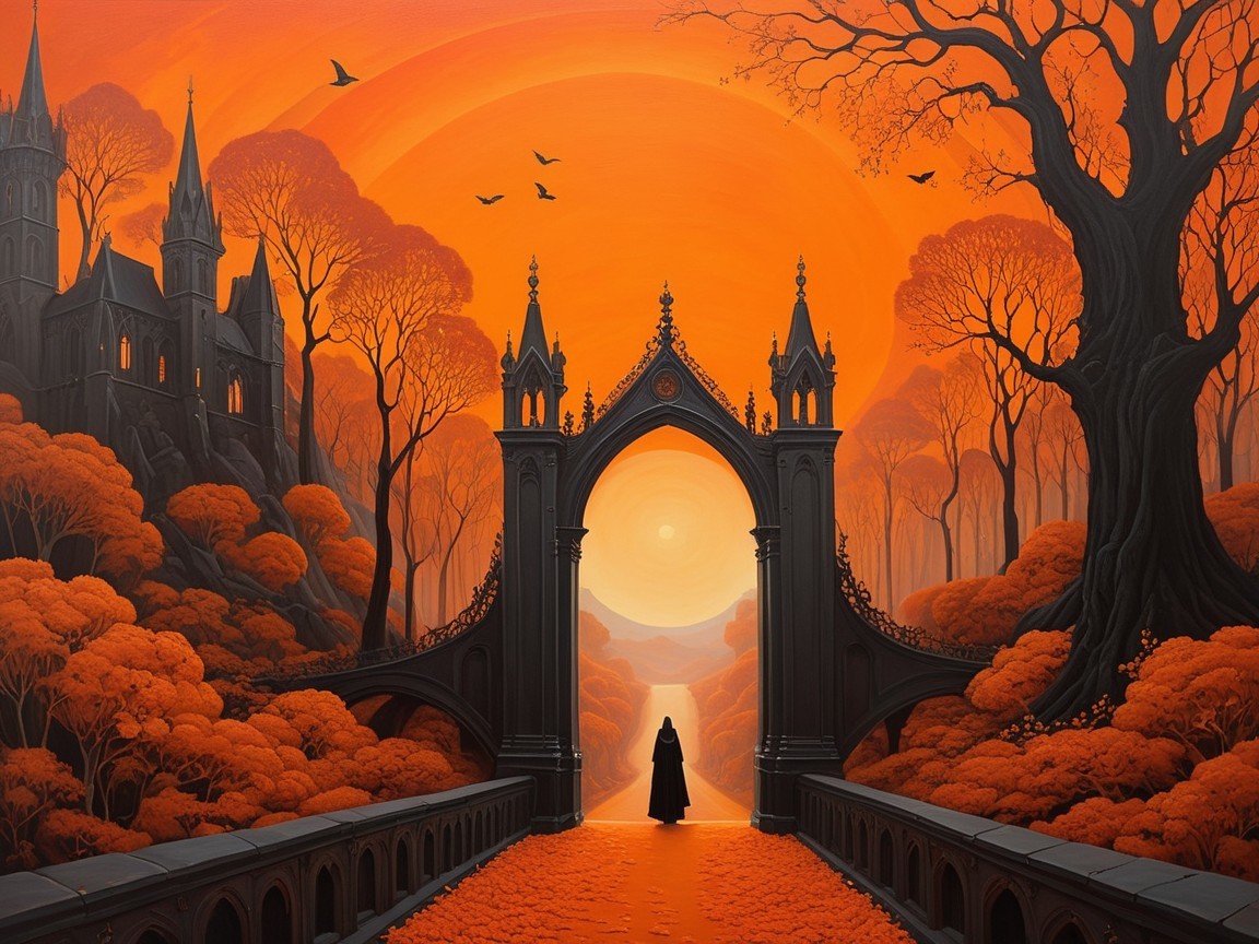 Surreal Landscape with Grand Archway and Castle