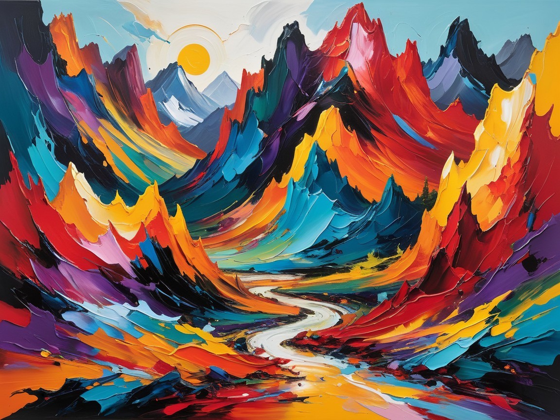 Vibrant Abstract Landscape with Majestic Mountains