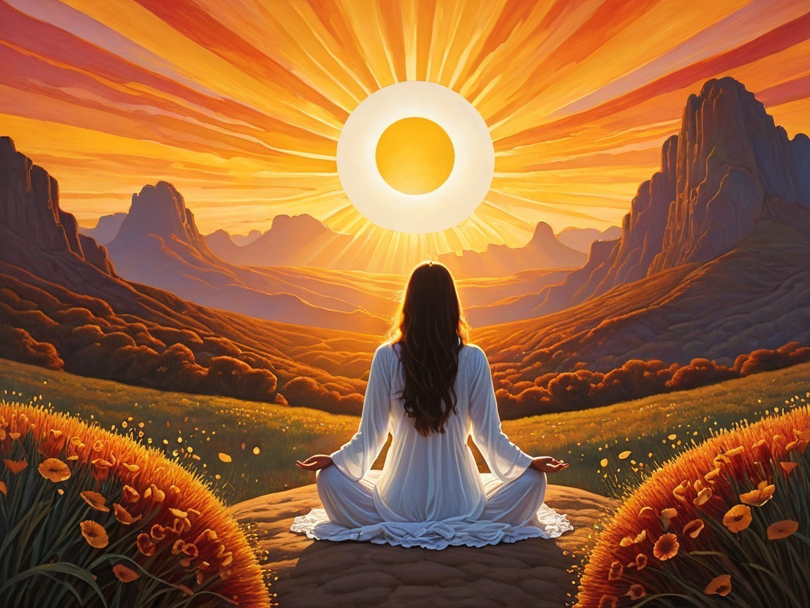 Woman Meditating on Rocky Outcrop Surrounded by Nature