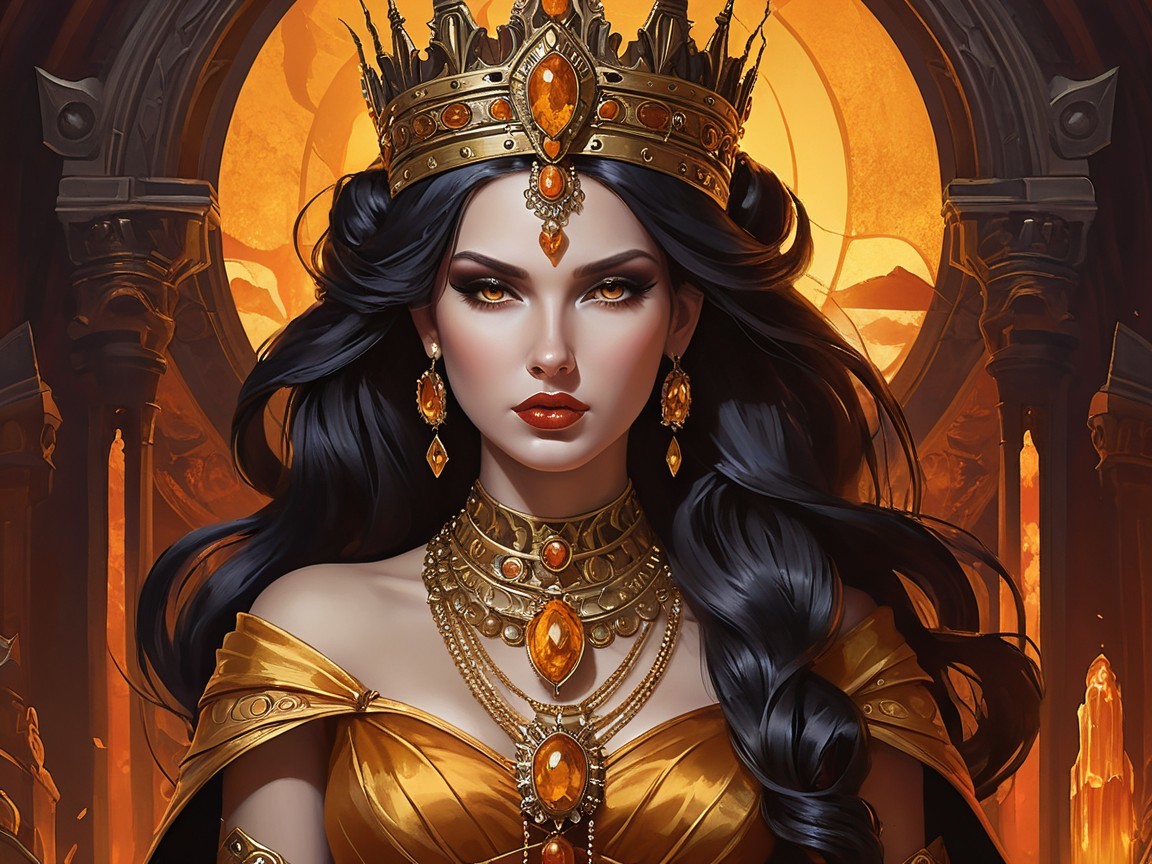 Regal Woman in Golden Attire with Jeweled Crown