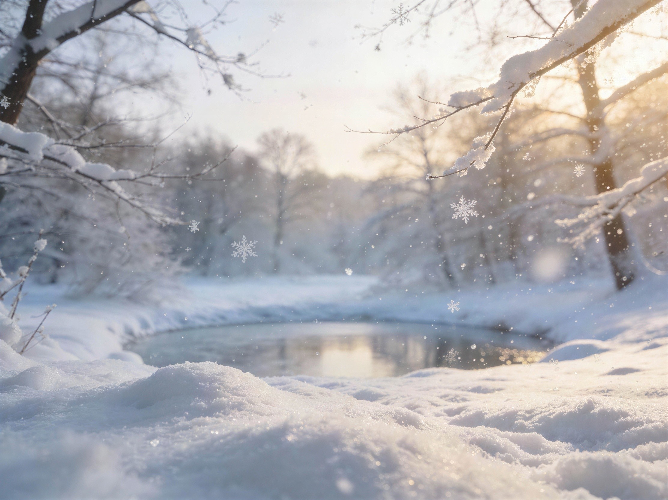 Tranquil Winter Landscape with Snow and Frozen Water