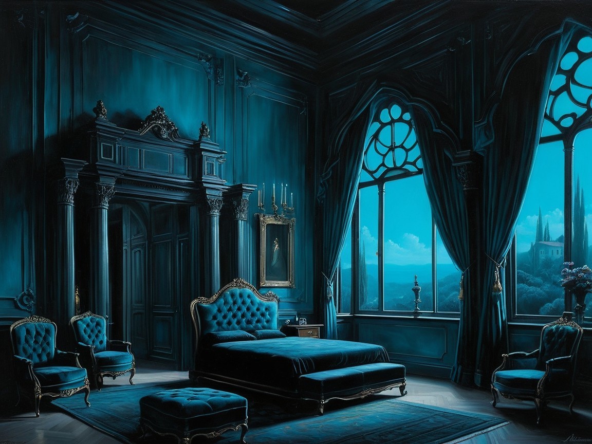 Elegant Dimly Lit Bedroom with Gothic Ambiance