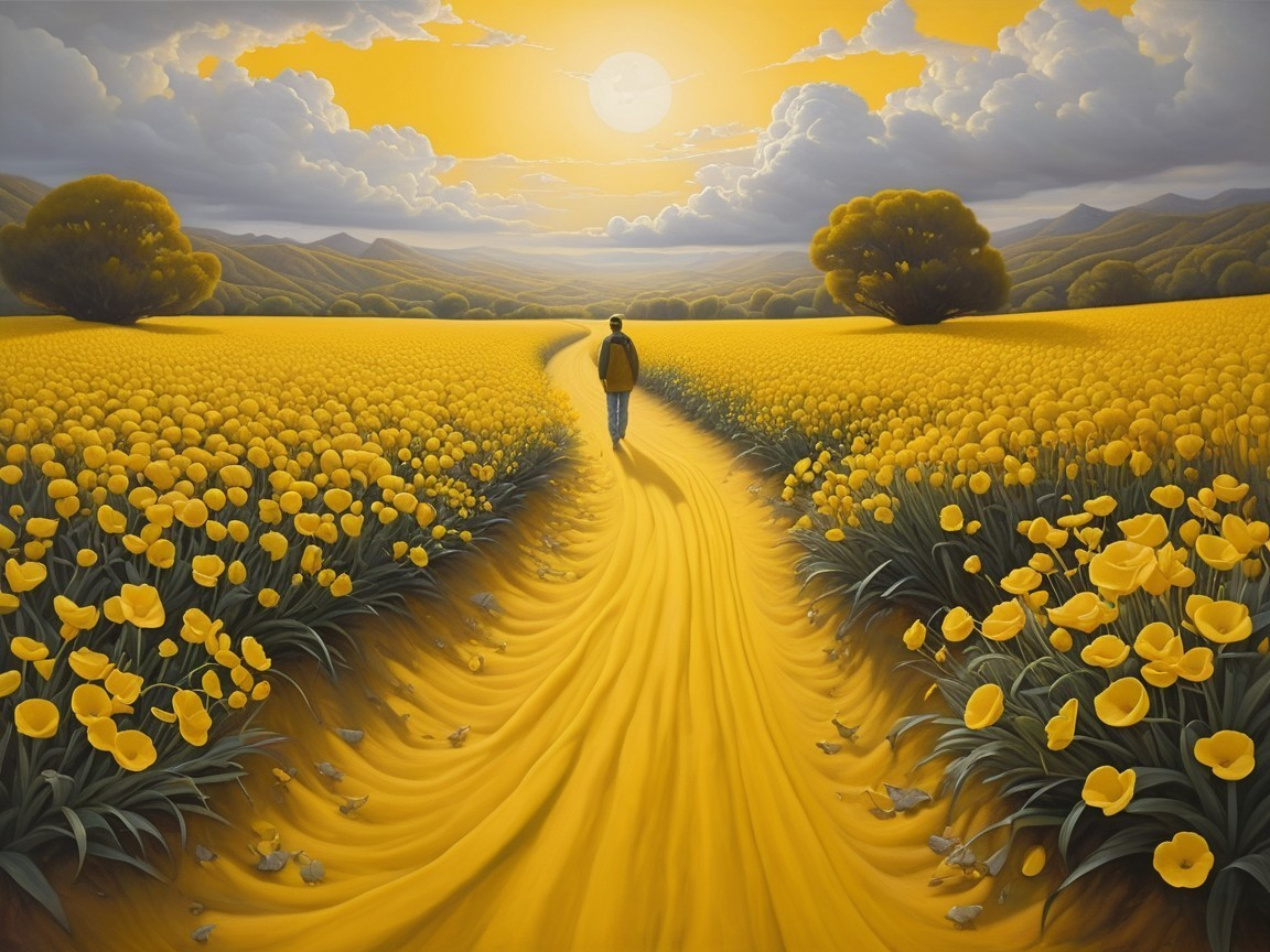 Serene Landscape with Yellow Flowers and Pathway