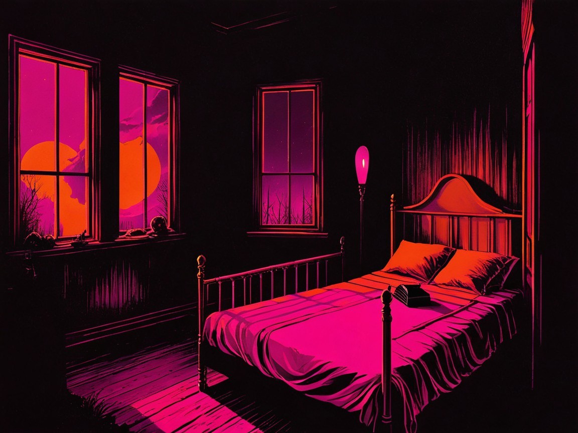 Dimly Lit Bedroom with Pink and Purple Color Palette