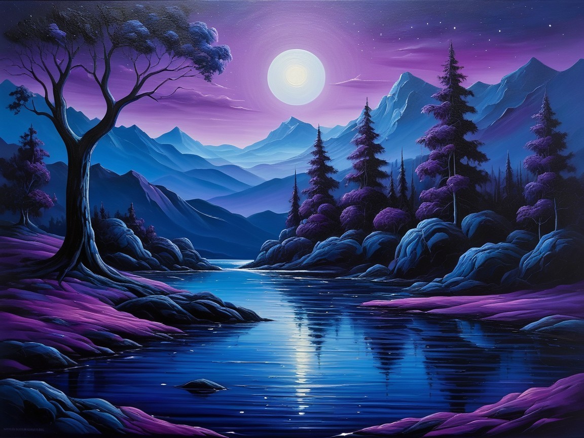 Tranquil River Landscape Under a Full Moon