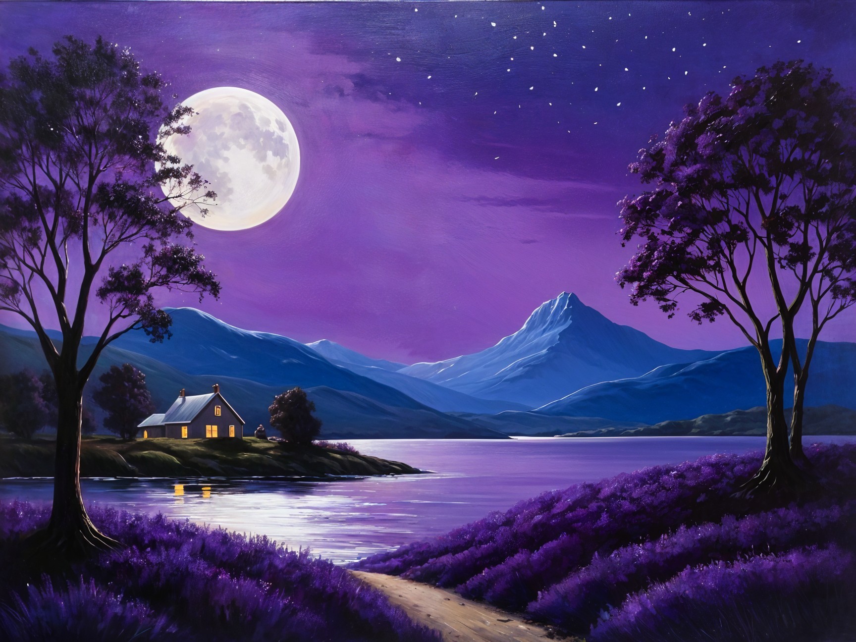 Serene Landscape with Cozy House by Tranquil Lake