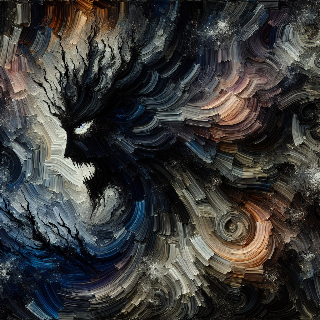 Abstract Painting of Demon Face in Swirling Vortex