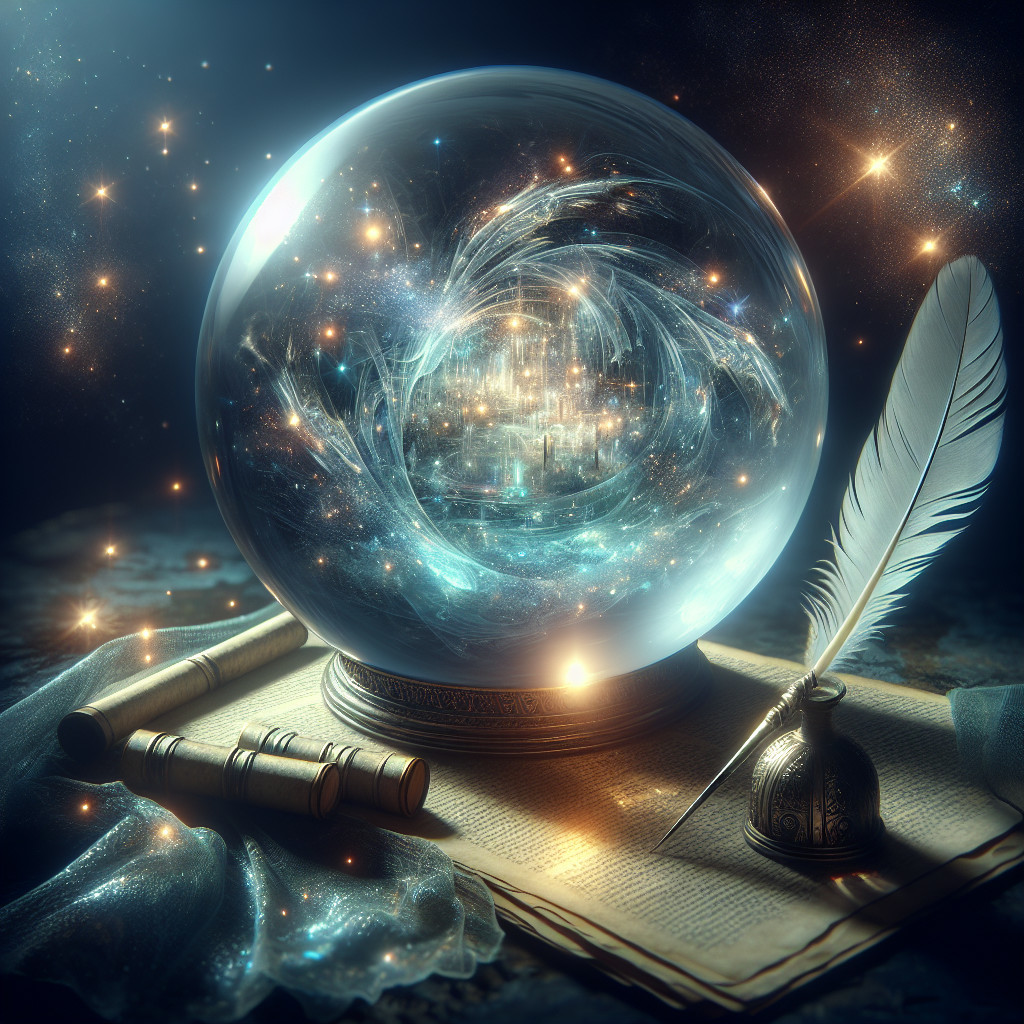 Mystical Crystal Ball on Ancient Manuscript with Quill