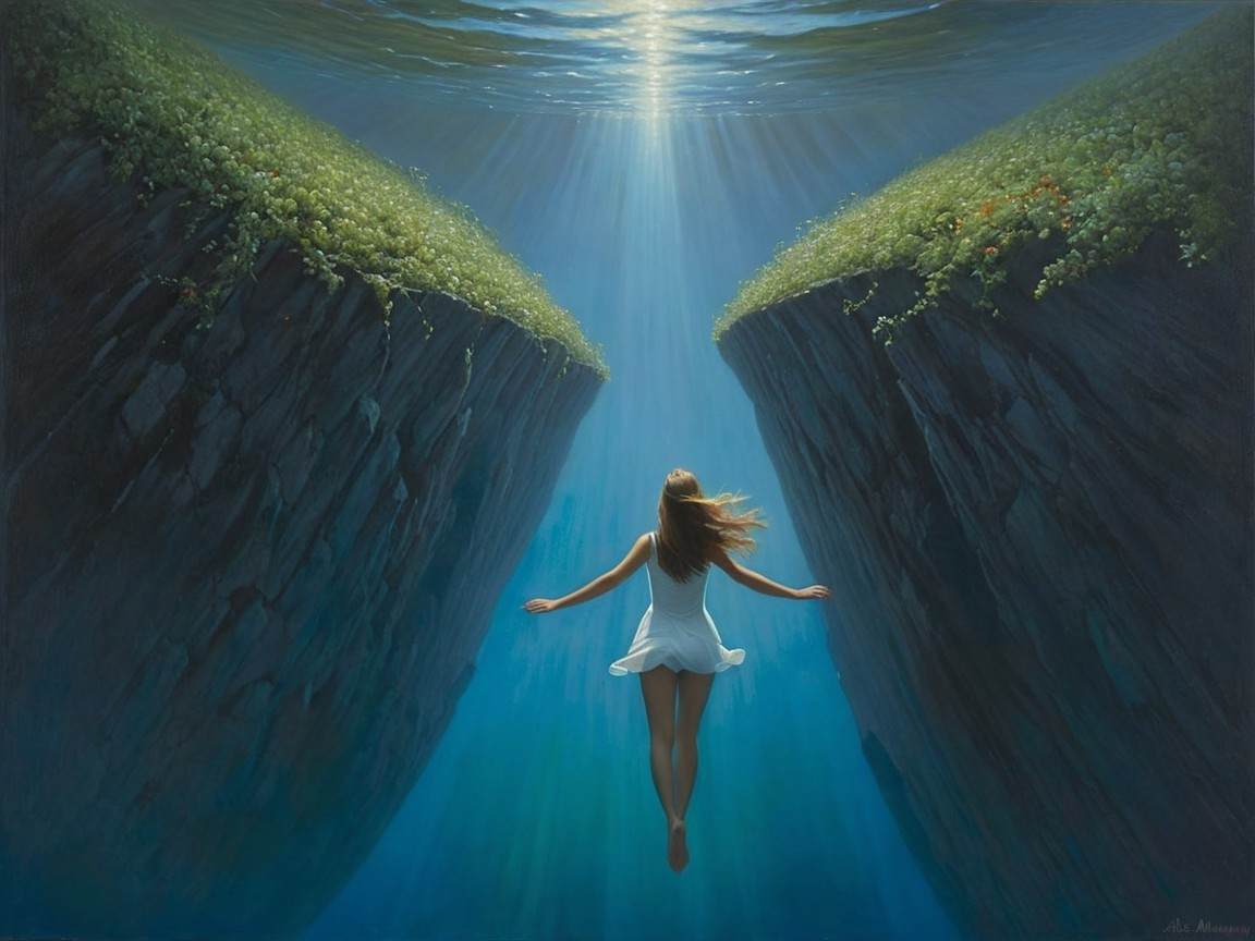 Underwater Scene of a Woman Swimming in Turquoise Waters
