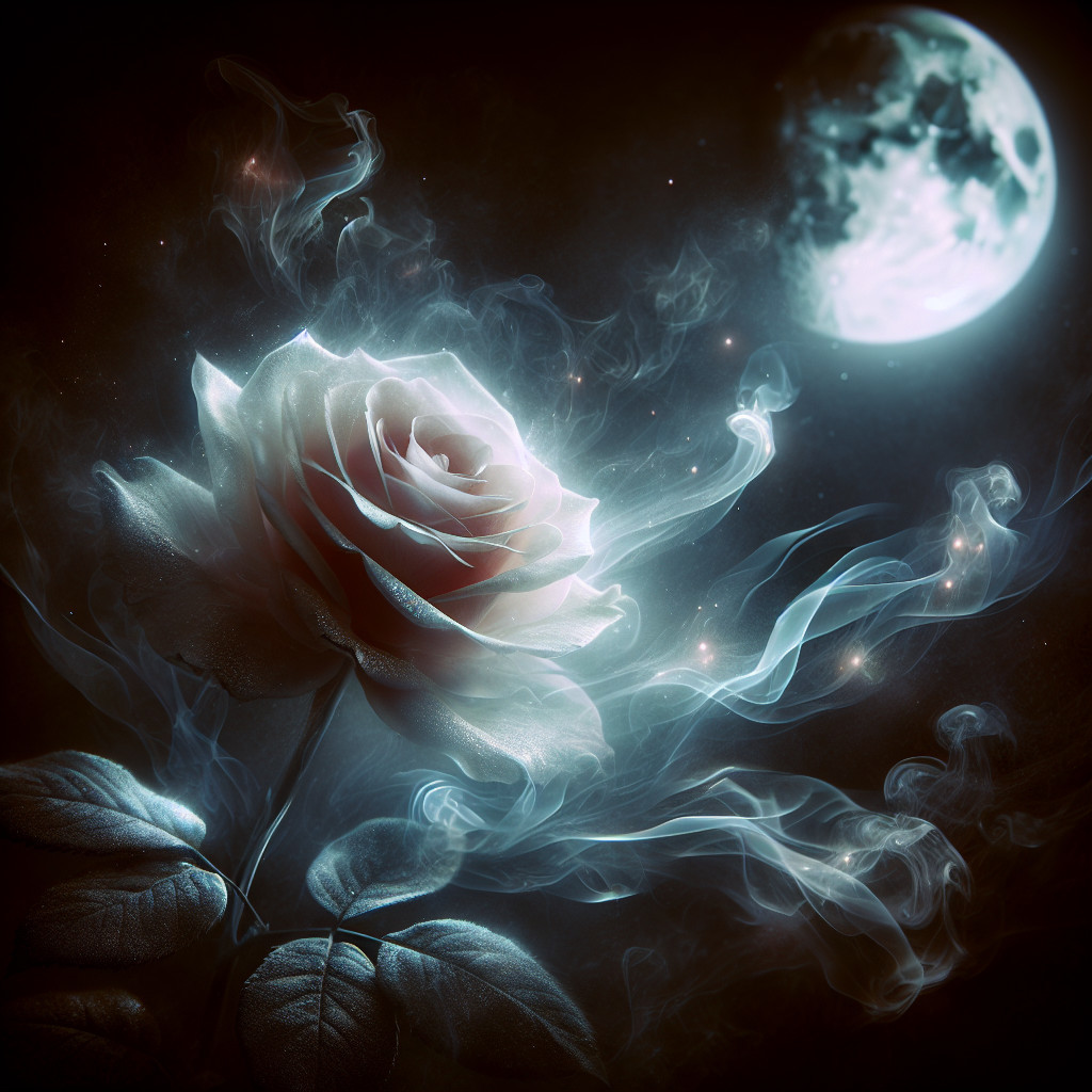 Luminous Rose with Mystical Background and Moonlight