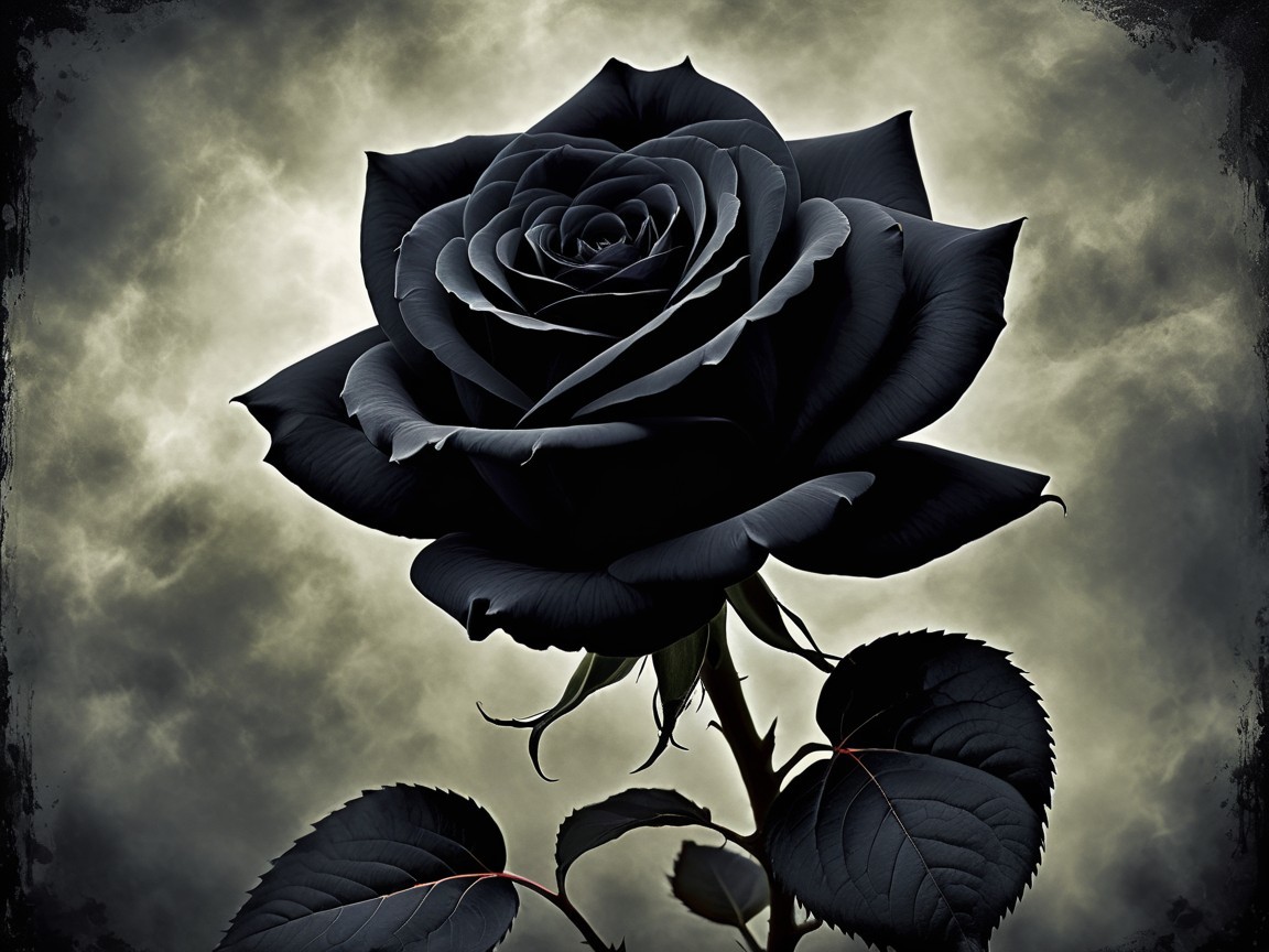 Black Rose Against Moody Cloudy Backdrop