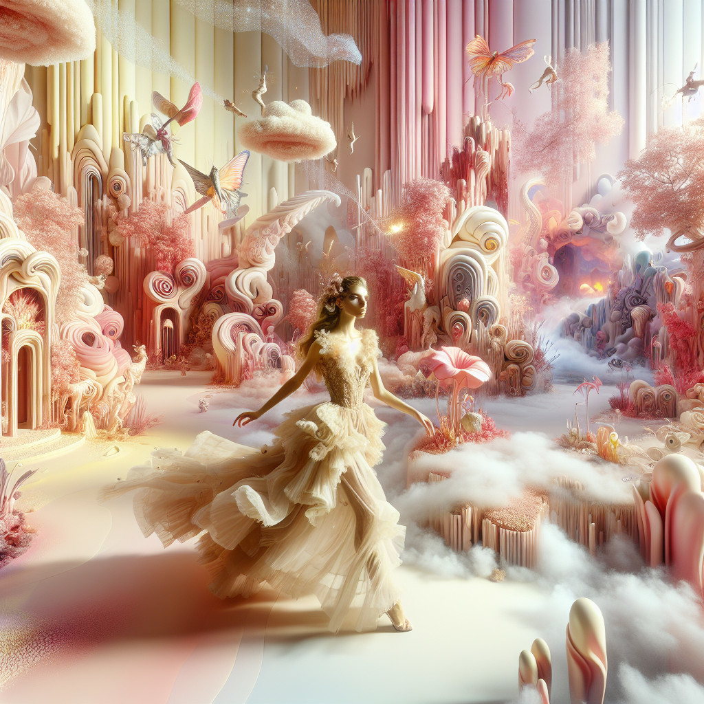 Surreal Landscape with Colorful Flora and Butterflies