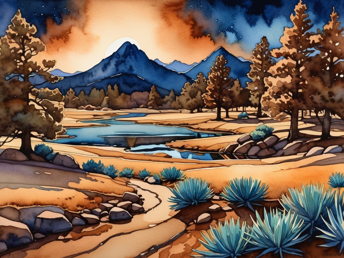 Serene Dusk Landscape with Mountains and River Reflection