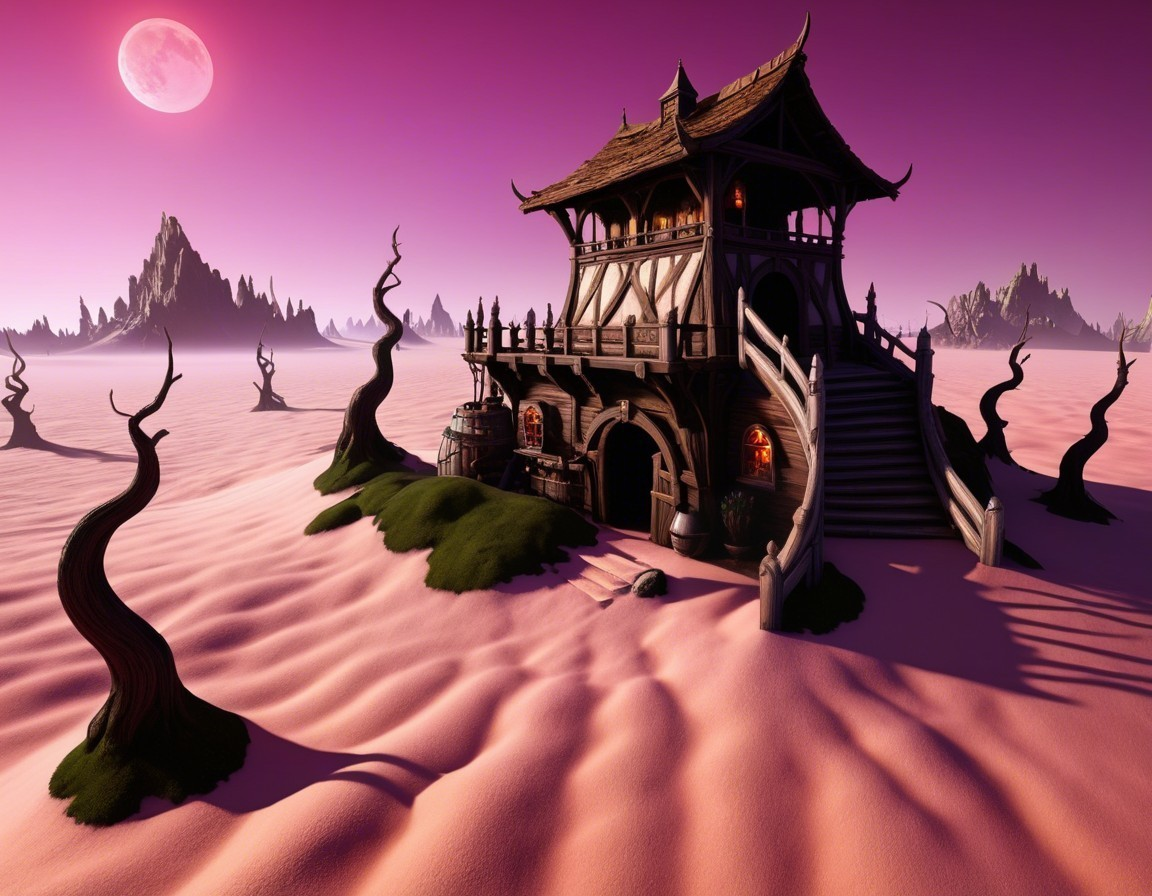 Whimsical House on Grassy Rise in Surreal Landscape