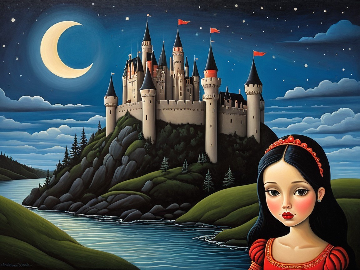 Fairytale Castle on a Hill Under a Night Sky
