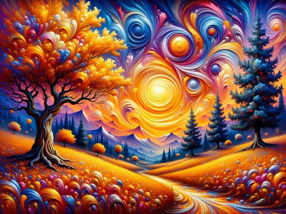 Vibrant Sunset Landscape with Colorful Elements