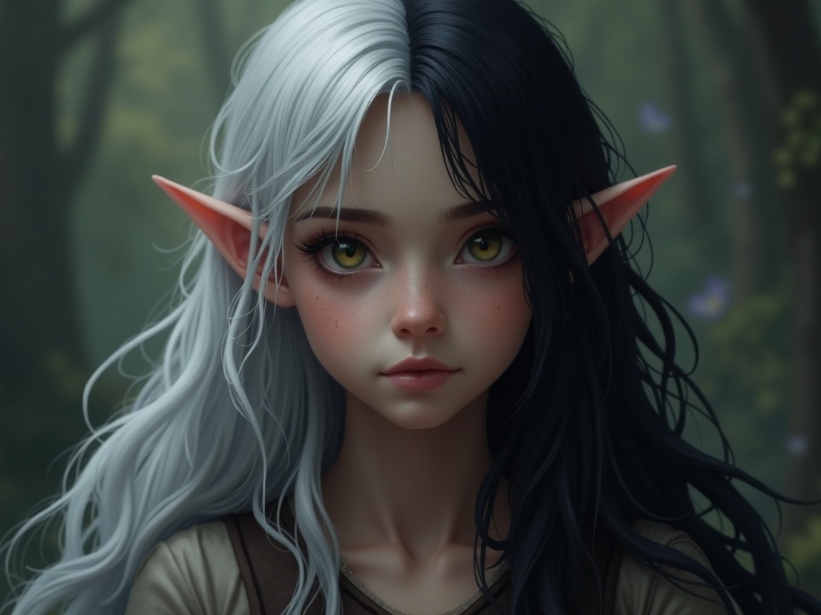 Mystical Character with Striking Features in Forest